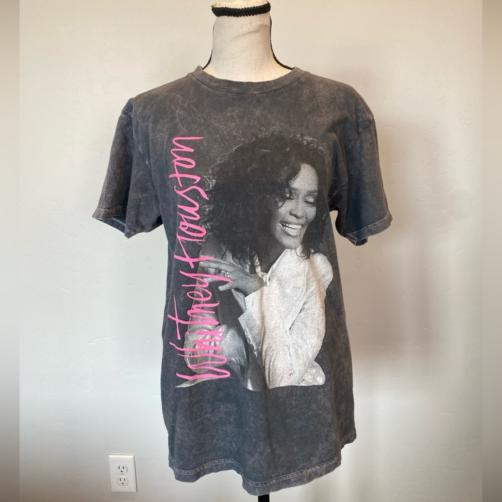 Whitney Houston Graphic T Shirt Acid Wash Vintage Style Music Icon Medium
